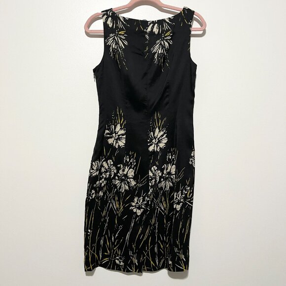 Papell Womens Vintage Silk Sheath Dress Size 8P Black Dark Floral Cocktail 90s - Picture 2 of 8